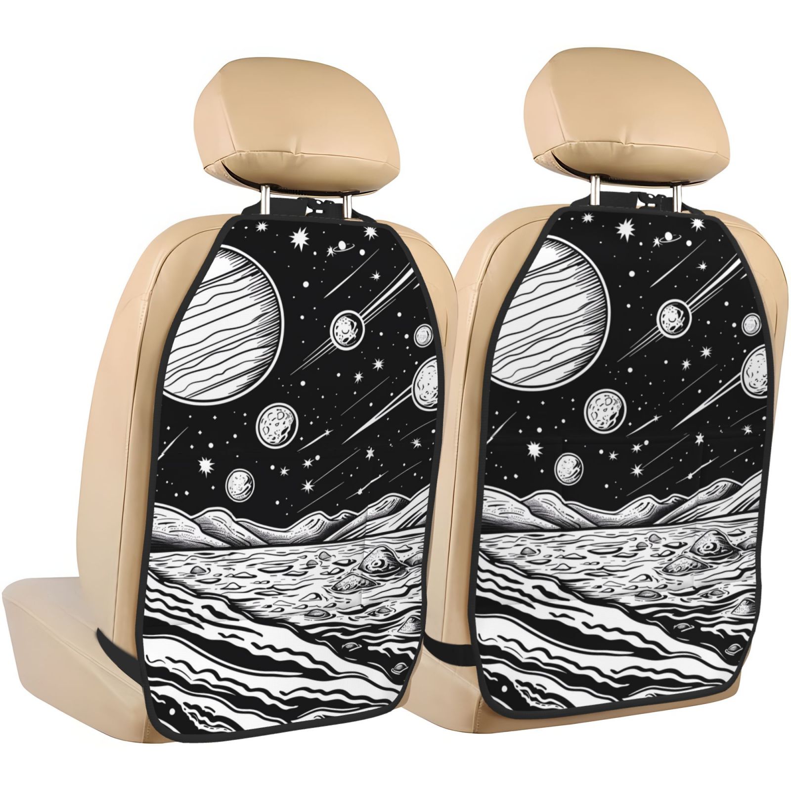 Kdxio Cosmic Landscape Celestial Art Print 2 Pack Car Kick Mat Seat Cover Back Protector Mat with Pockets for Organizer Backseat Protector and Storage Anti Kick Pad for Vehicles