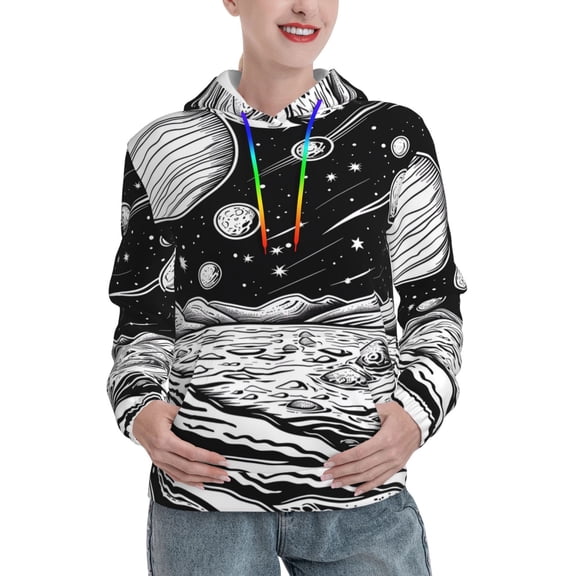 Kdxio Cosmic Landscape Celestial Art Print Womens Oversized Hoodies Sweatshirts Hooded Pullover Tops Sweaters Casual-Large