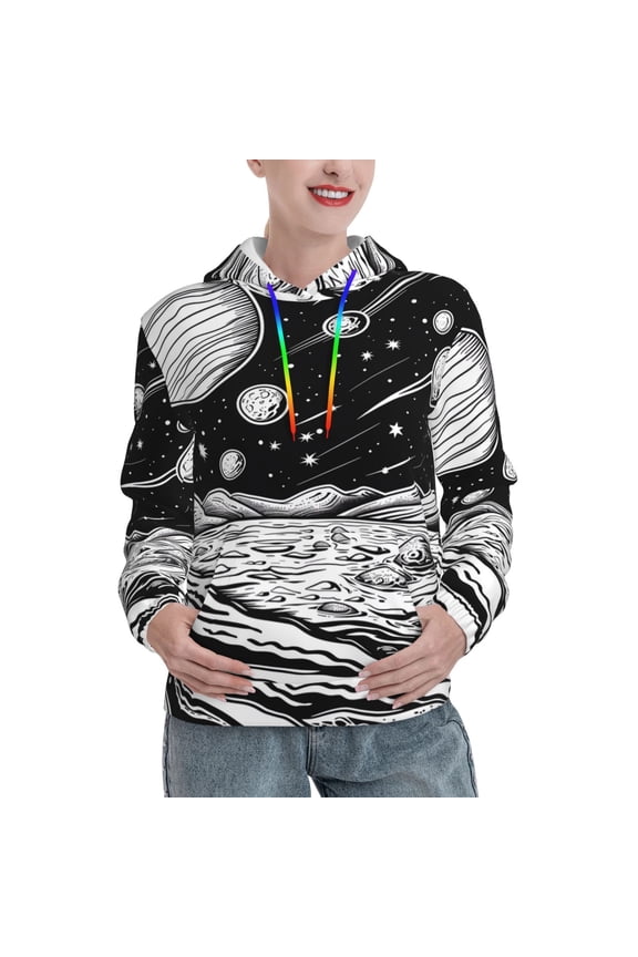 Cosmic Landscape Celestial Art Print Womens Oversized Hoodies Sweatshirts Hooded Pullover Tops Sweaters Casual-X-Large