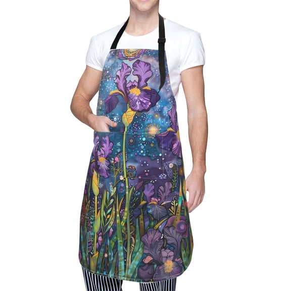 Kdxio Cosmic Purple Irises Apron with Pockets Adjustable Kitchen Aprons for Men Women Waterproof Aprons for Cooking,Drawing,Crafting, Baking Household Cleaning