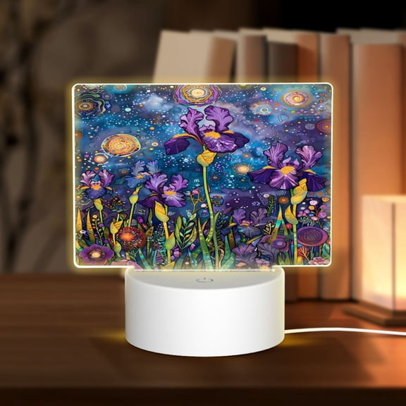 Kdxio Cosmic Purple Irises Rectangular Acrylic Night Light Acrylic Sleep Night Light Friend Gifts for Birthday Gifts for Women Teens Boys Girls