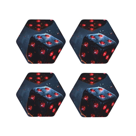 Kdxio Cosmic Red Sparkle Dice Funny Coasters,4 Pcs Leather Coasters,Housewarming Gifts,Protect Furniture from Water Marks Scratch and Damage