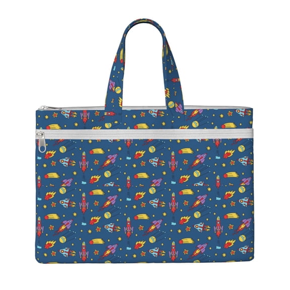 Kdxio Cosmos Rockets File Tote Document Bag Business Briefcase Bag Document Organizer Tote Briefcase for Letter A4 Files Business Teacher Office Bag