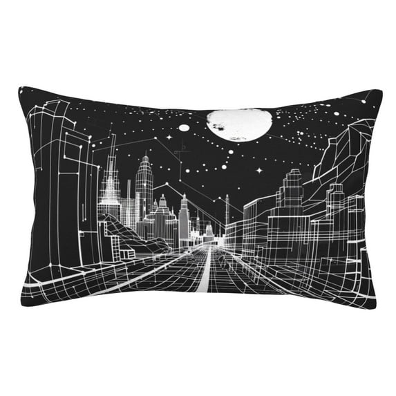 Kdxio Cotton Pillow Cases 14"x20" Pillowcases,Soft and Breathable Bedroom Pillow Cases-Futuristic Moonlit Cityscape-No Pillow Core