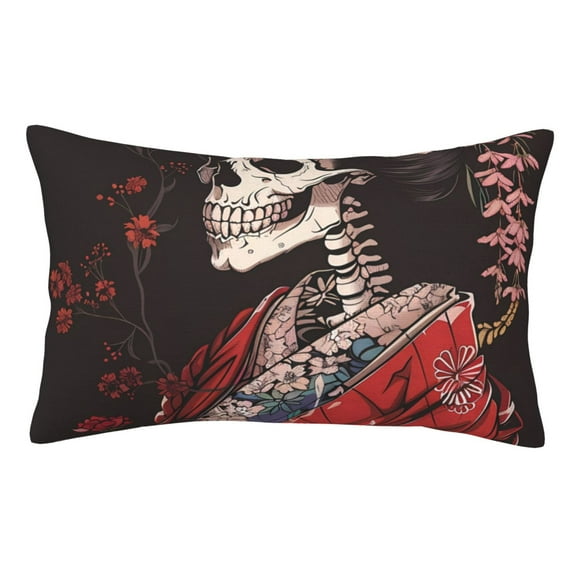 Kdxio Cotton Pillow Cases 14"x20" Pillowcases,Soft and Breathable Bedroom Pillow Cases-Geisha Skeleton With Flowers-No Pillow Core