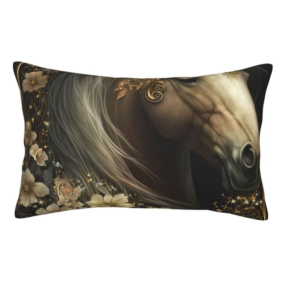 Kdxio Cotton Pillow Cases 14"x20" Pillowcases,Soft and Breathable Bedroom Pillow Cases-Palatial Gold Pattern Horse-No Pillow Core