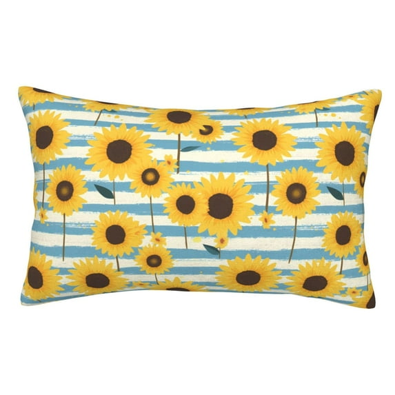 Kdxio Cotton Pillow Cases 16"x24" Pillowcases,Soft and Breathable Bedroom Pillow Cases-Blue White Striped Sunflower A-No Pillow Core