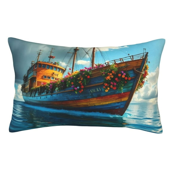 Kdxio Cotton Pillow Cases 16"x24" Pillowcases,Soft and Breathable Bedroom Pillow Cases-Floral Ship On Ocean-No Pillow Core