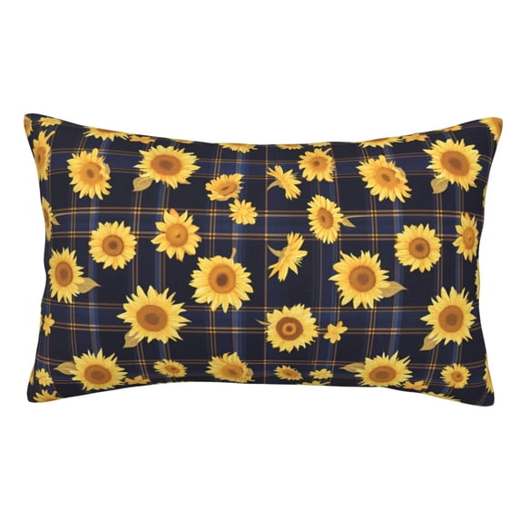 Kdxio Cotton Pillow Cases 16"x24" Pillowcases,Soft and Breathable Bedroom Pillow Cases-Royal Blue Plaid Sunflower-No Pillow Core
