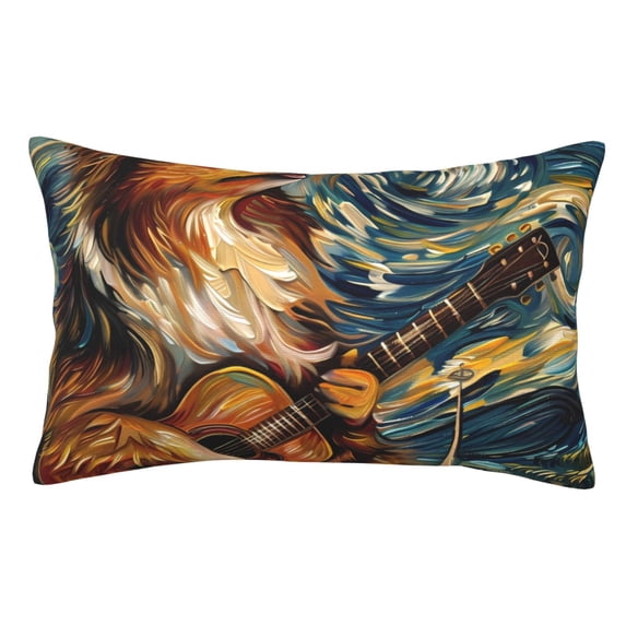 Kdxio Cotton Pillow Cases 16"x24" Pillowcases,Soft and Breathable Bedroom Pillow Cases-Starry Night Guitar Dog-No Pillow Core
