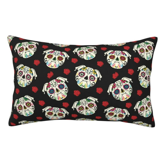 Kdxio Cotton Pillow Cases 16"x24" Pillowcases,Soft and Breathable Bedroom Pillow Cases-colorful Skull dog flower-No Pillow Core
