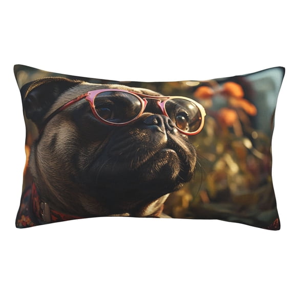 Kdxio Cotton Pillow Cases 20"x30" Pillowcases,Soft and Breathable Bedroom Pillow Cases-Pug Wearing Sunglasses Flowers-No Pillow Core