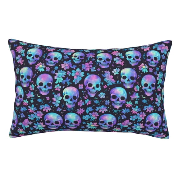 Kdxio Cotton Pillow Cases 20"x30" Pillowcases,Soft and Breathable Bedroom Pillow Cases-Skull purple flower-No Pillow Core