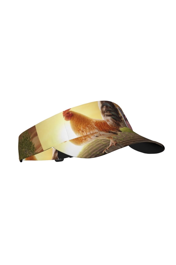 Country Farm Morning Rooster Print Sun Visor Hat Golf Visor Adjustable Velcro Outdoor Sports Cap for Men Women
