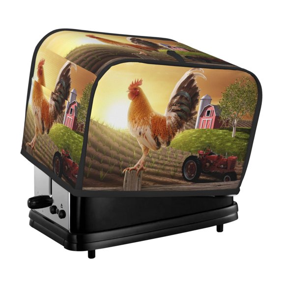 Kdxio Country Farm Morning Rooster Print Toaster Cover Bread Machine Cover Fits for Most Standard 2 Slice Toasters,Keep Toaster Free From Dust And Fingerprint Oven Dustproof Cover