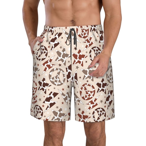 Kdxio Cow Spots And Peace Pattern Mens Casual Shorts - Drawstring Summer Beach Sports Shorts for Men