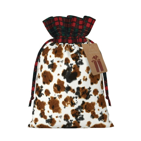 Kdxio Cow Tie Dye Christmas Drawstring Bags Xmas Buffalo Plaid Candy Bags Linen Treat Bags Christmas Gift Bags for Presents-Black