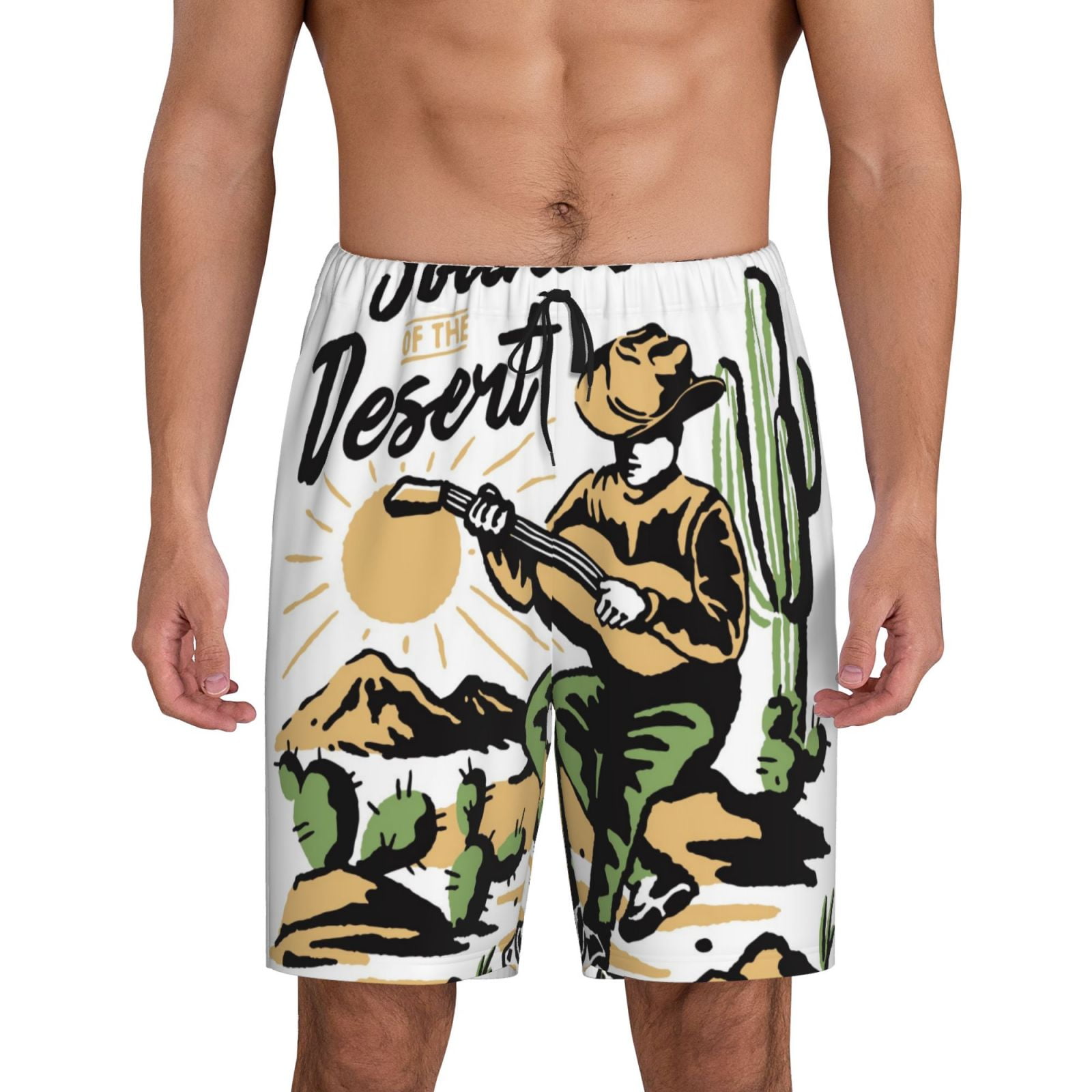 Kdxio Cowboy Playing Guitar Print Mens Sleep Shorts Bottoms Soft Comfy