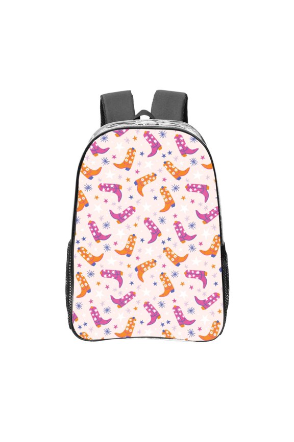 Cowgirl Boots Clear Backpack, Transparent Bookbag for School for Women Men, Capacity Clear Bag for College, Travel