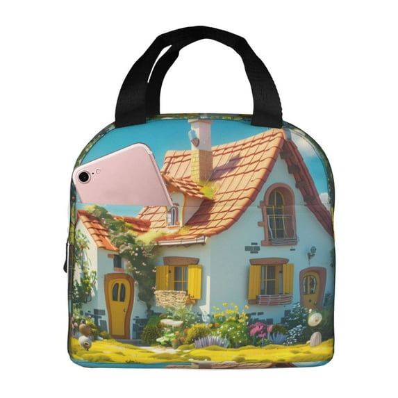 Kdxio Cozy Cartoon Backyard Print Insulated Lunch Bag,Reusable Tote Lunch Box for Women Men,Leakproof Cooler Lunch Bags for Work Office Travel Picnic