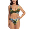 thumbnail image 1 of Kdxio Cozy Cottage Lakeside Sunset Print Women's 2 Piece High Waisted Wrap Spaghetti Strap Summer Swimsuit Bikini Set-Small, 1 of 5