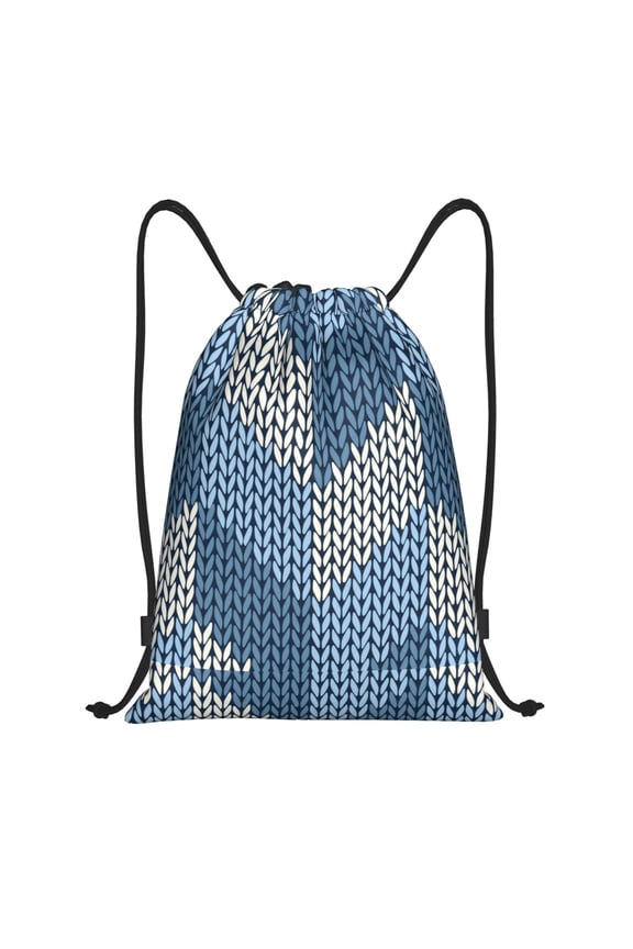 Cozy Knitted Blue Chevron Print Drawstring Backpack Bag,Waterproof Draw String Back Sack, Gym Drawstring Bags Swim Bag For Unisex