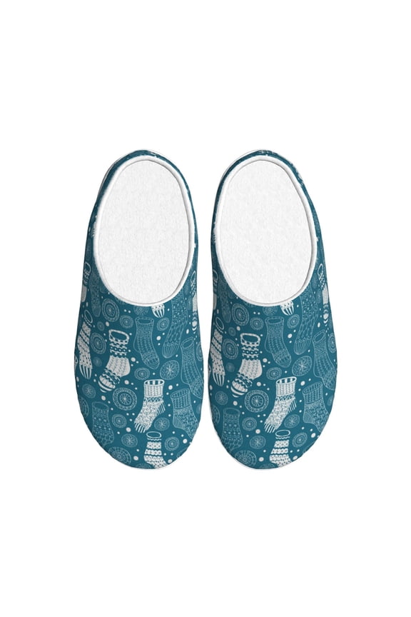 Cozy Winter Socks Pattern Women's Men's Slippers Plush Slip-On House Slipper for Winter Indoor Soft Cushion Non-slip Fluffy Slides Slippers-46/47