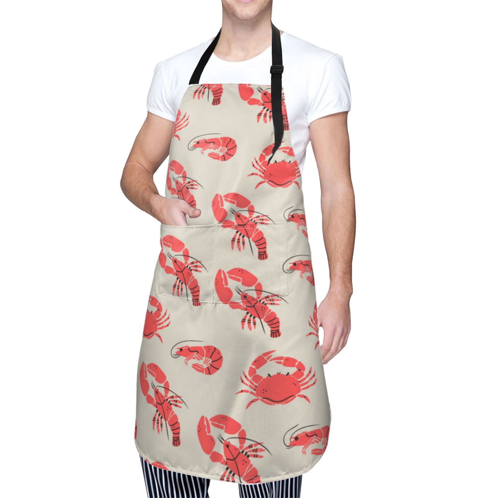Kdxio Crab Lobster 1 Apron with Pockets Adjustable Kitchen Aprons for Men Women Waterproof Aprons for Cooking,Drawing,Crafting, Baking Household Cleaning