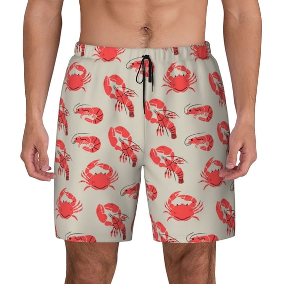 Kdxio Crab Lobster 1 Print Men's Swim Trunks with Compression Liner 7 Inch Inseam Quick Dry Swim Shorts