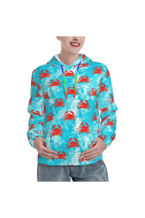 Crab Swims In The Ocean Print Womens Oversized Hoodies Sweatshirts Hooded Pullover Tops Sweaters Casual-XX-Large