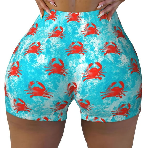 Kdxio Crab Swims In The Ocean Print Workout Shorts for Women Seamless Soft Smooth Gym Yoga Scrunch Active Shorts