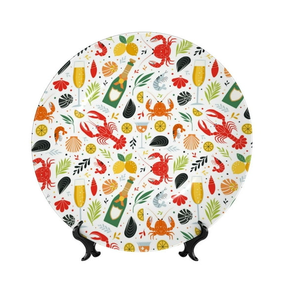 Kdxio Crabs Shrimps Bone China Decorative Plate Ceramic Decorative Plate for Home Office Wall Stand Decorative Plates for Home Bedroom-10in