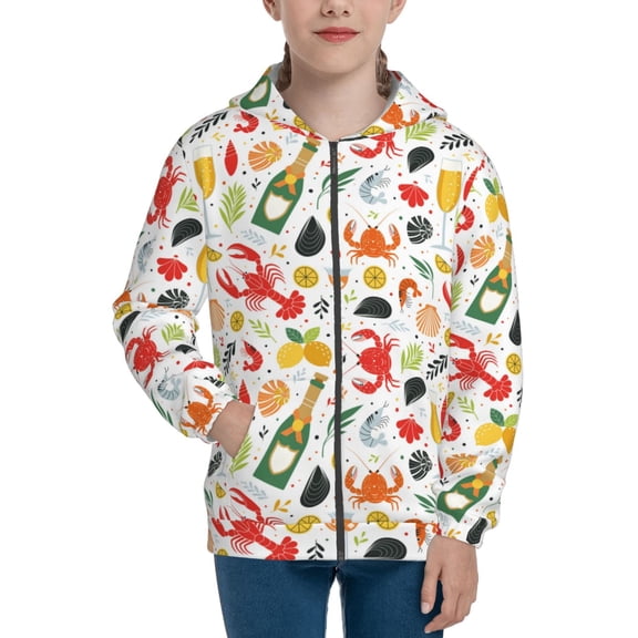 Kdxio Crabs Shrimps Pattern Kids Boys Girls Zip Up Hoodie 3D Printed Hooded Sweatshirt Hoody Coat with Pocket 7-12 Y-Small