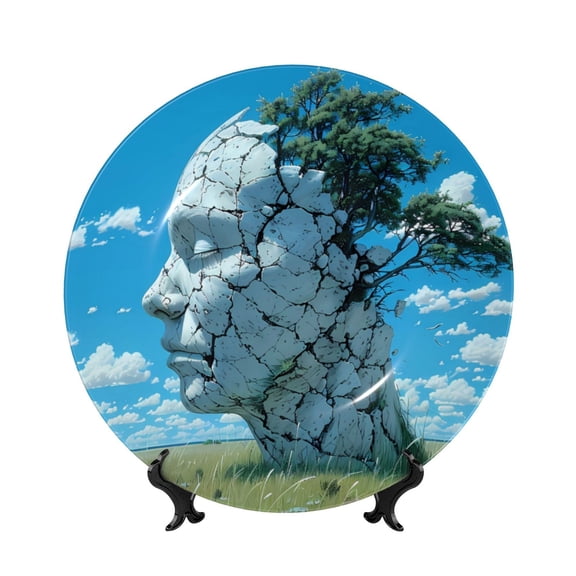 Kdxio Cracked Earth Head Tree Bone China Decorative Plate Ceramic Decorative Plate for Home Office Wall Stand Decorative Plates for Home Bedroom-7in