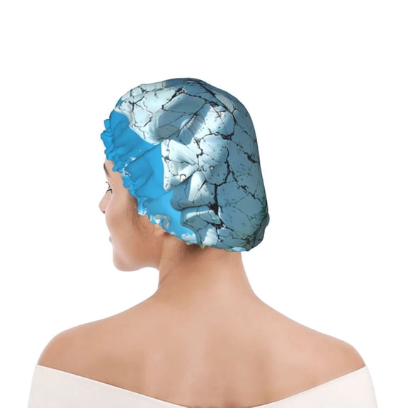 Kdxio Cracked Earth Head Tree Print Shower Cap for Women,Elastic and Reusable,Double Waterproof Layers Bathing Hat
