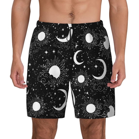 Kdxio Crescent And Stars Print Men'S Swim Trunks With Compression Liner 7 Inch Inseam Quick Dry Swim Shorts