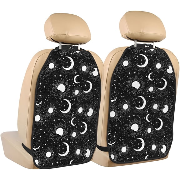 Kdxio Crescent and Stars Print 2 Pack Car Kick Mat Seat Cover Back Protector Mat with Pockets for Organizer Backseat Protector and Storage Anti Kick Pad for Vehicles
