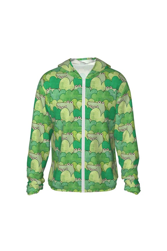 Crocodile And Bush Print Women Men Sun Protection UPF 50+ Jackets Zip Up Long Sleeve Hoodie Hiking Lightweight with Pockets