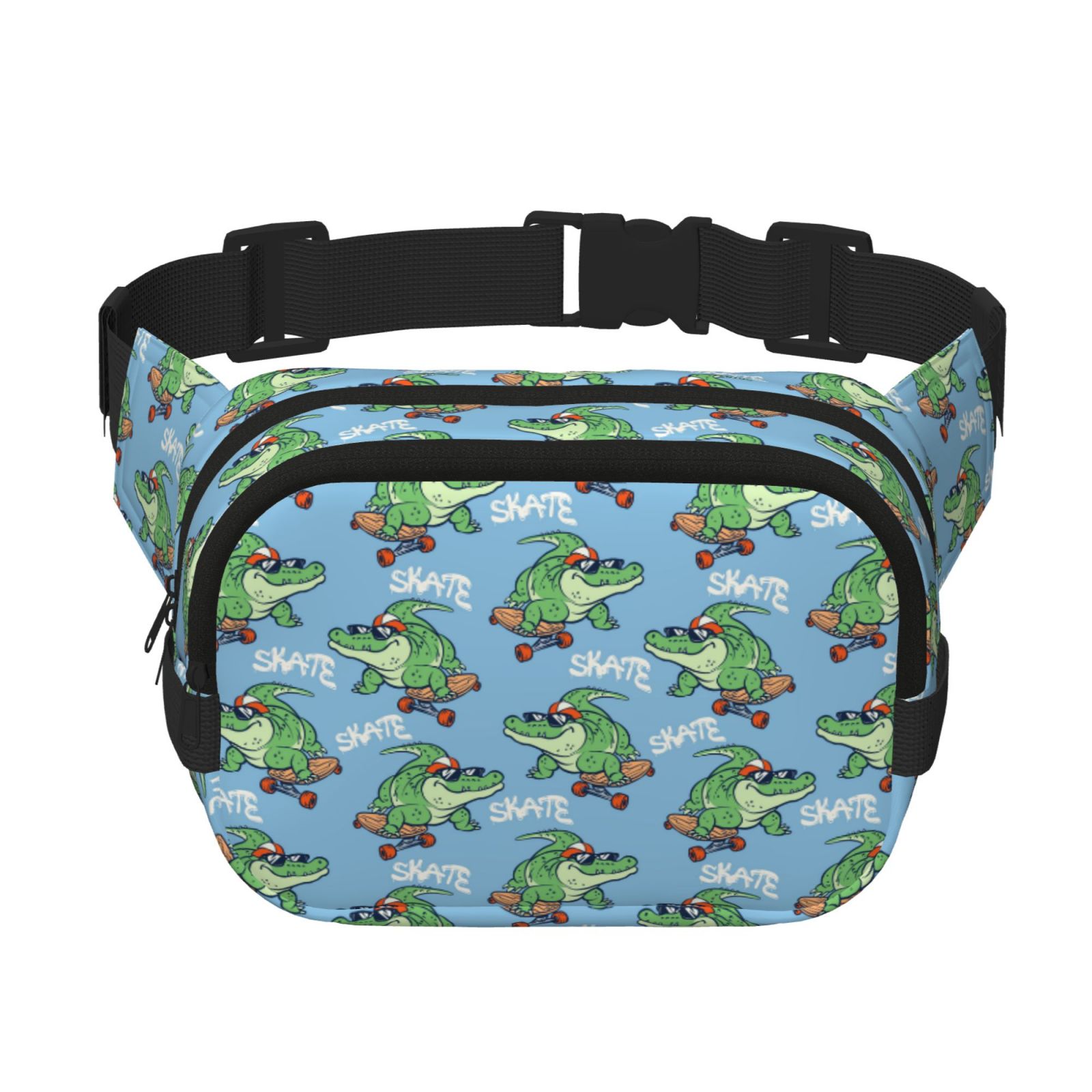 Kdxio Crocodile Riding Skateboard Crossbody Double Layer Waist Bag Belt Bag for Unisex Fanny Pack Fashion Waist Packs for Hiking Running Shopping Traveling