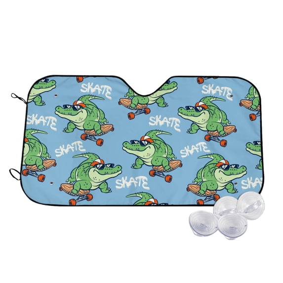 Kdxio Crocodile Riding Skateboard Print Windshield Sun Shade,UV Rays and Sun Heat Protection,Sunshade for Car Windshield,Car Shade Front Windshield - Small