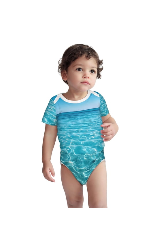Crystal Clear Ocean Waves Pattern Unisex Baby Cotton Short Sleeve Bodysuits-6 Months