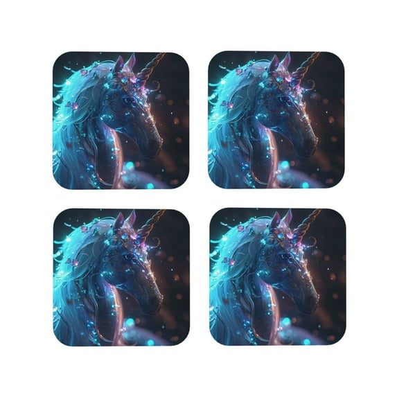 Kdxio Crystal Pattern White Horse Funny Coasters,4 Pcs Leather Coasters,Housewarming Gifts,Protect Furniture from Water Marks Scratch and Damage