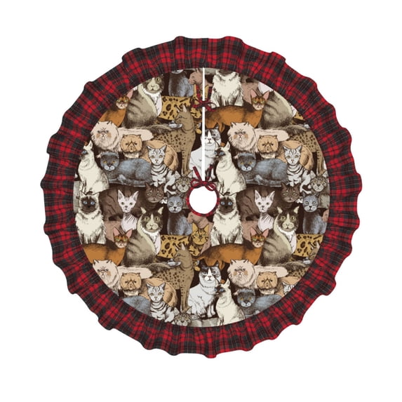 Kdxio Cut Cats Print Christmas Tree Skirt Christmas Xmas Tree Skirts Mat for New Year Holiday Christmas Party Decorations-36"