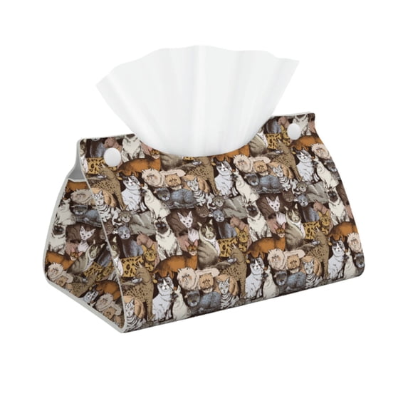 Kdxio Cut Cats Print Tissue Box Cover,Modern PU Leather Rectangular Tissue Box Holder for Bathroom Living Room Bedroom Office Desk Car Home