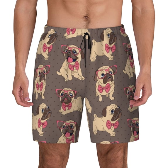 Kdxio Cut Pug Print Men's Swim Trunks with Compression Liner 7 Inch Inseam Quick Dry Swim Shorts