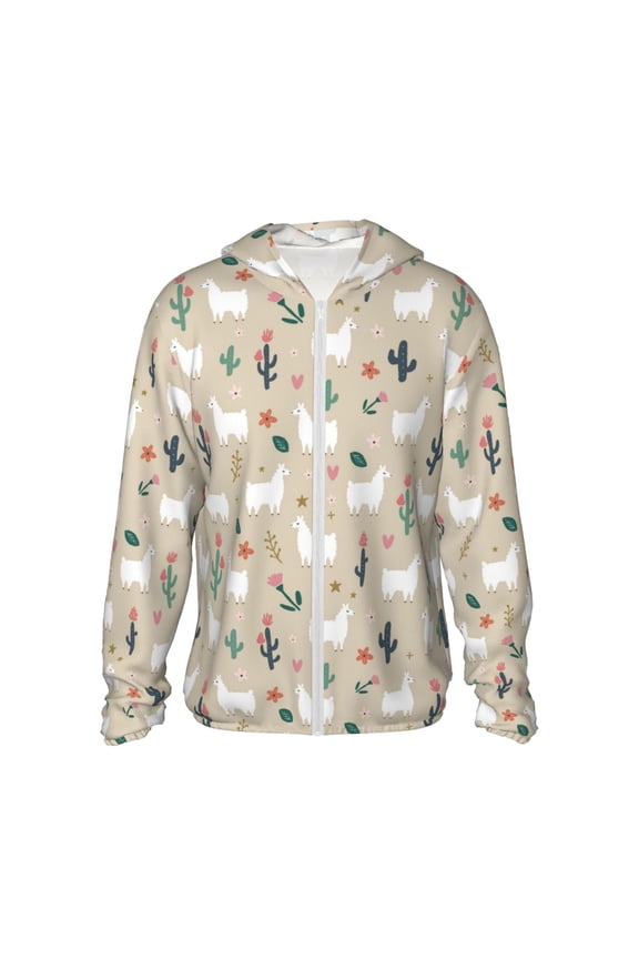 Cute Alpaca Print Women Men Sun Protection UPF 50+ Jackets Zip Up Long Sleeve Hoodie Hiking Lightweight with Pockets