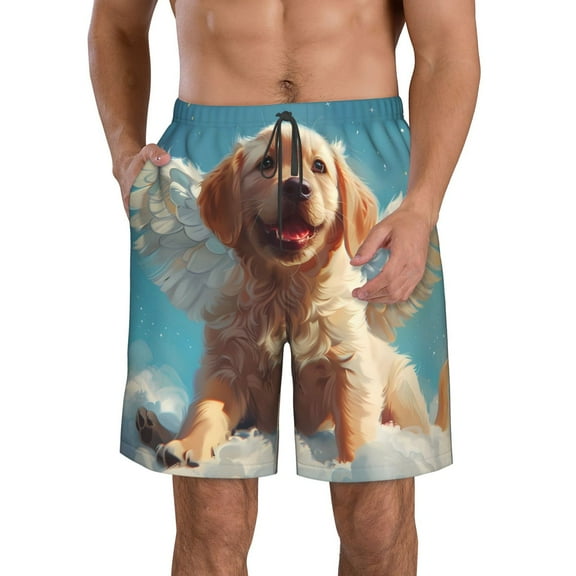 Kdxio Cute Angel Winged Dog Pattern Mens Casual Shorts - Drawstring Summer Beach Sports Shorts for Men