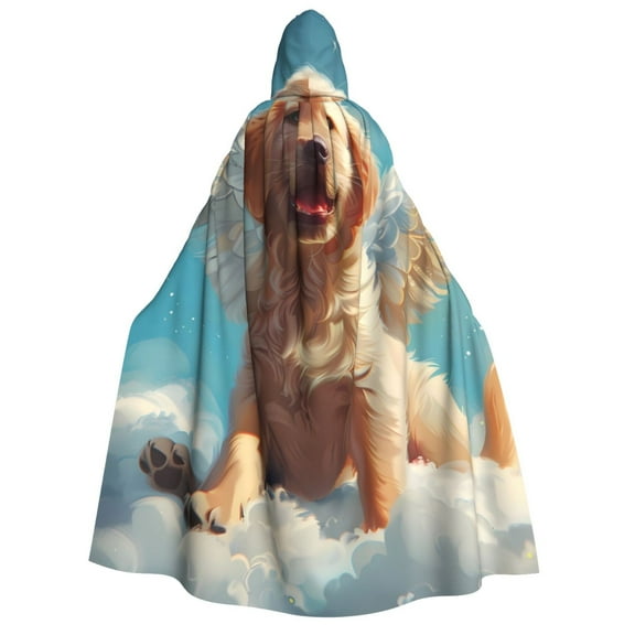 Kdxio Cute Angel Winged Dog Print Hooded Cloak Unisex Cloak with Hood Halloween Christmas Cape Cosplay Costume