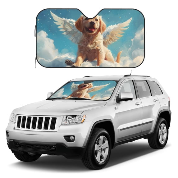 Kdxio Cute Angel Winged Dog Print Windshield Sun Shade, Foldable Sun Blocker for Car,Truck,SUV Automotive Interior Sun Protection,Reflective Shade for Front Windshield(Small)