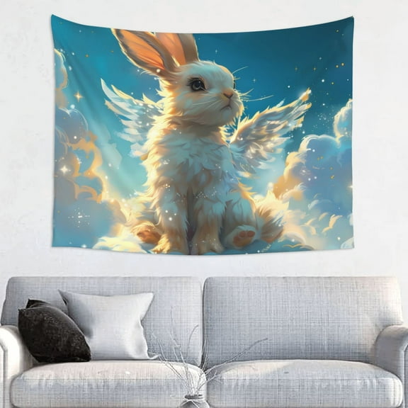 Kdxio Cute Angel Winged Rabbit Wall Hanging Tapestries Banner For Bedroom College Dorm Home Living Room Party Decor 29X37 In